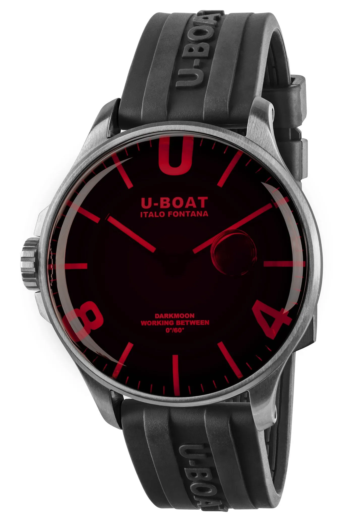 U-Boat Darkmoon Stainless Steel Black Dial Black Rubber Strap Quartz Mens Watch 8465