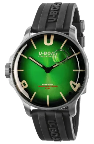 U-Boat Darkmoon Stainless Steel Green Dial Black Rubber Strap Quartz Mens Watch 8702