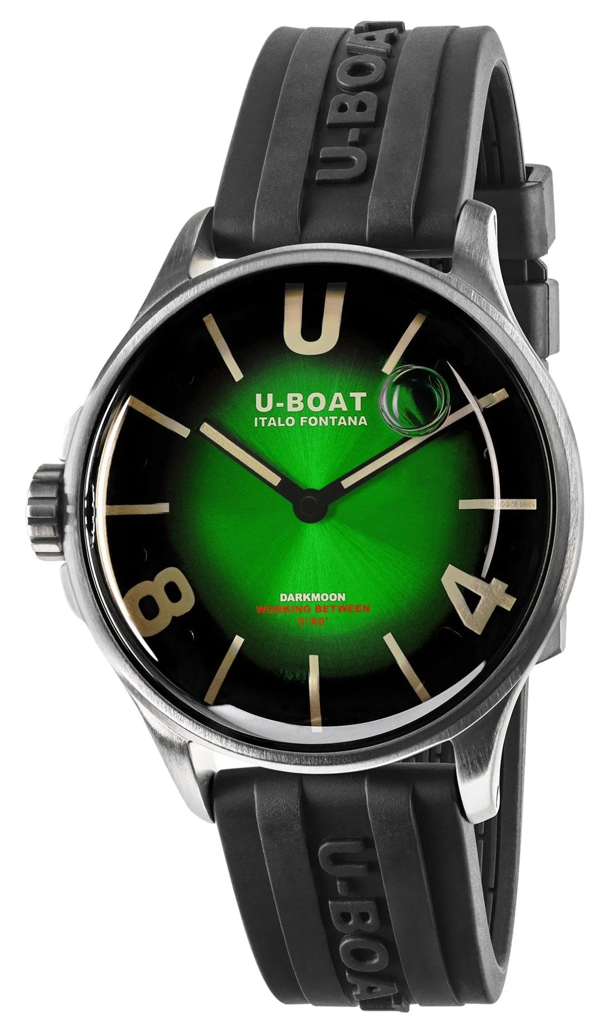 U-Boat Darkmoon Stainless Steel Green Dial Black Rubber Strap Quartz Mens Watch 9502