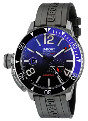 U-Boat Sommerso Automatic Stainless Steel Blue and Black Dial Black Rubber Strap Date Divers Mens Watch 9519