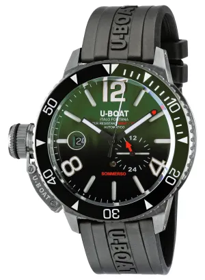 U-Boat Sommerso Automatic Stainless Steel Green and Black Dial Black Rubber Strap Date Divers Mens Watch 9520