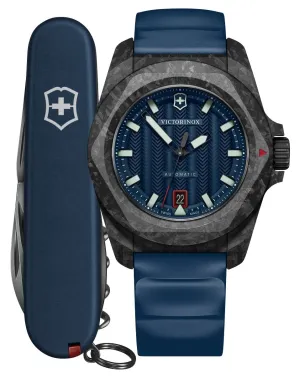 Victorinox Swiss Army I.N.O.X. Automatic Black Carbon Blue Dial Blue Rubber Strap Date Divers Mens Watch 242022.1