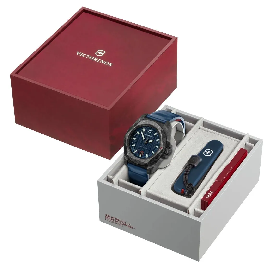 Victorinox Swiss Army I.N.O.X. Automatic Black Carbon Blue Dial Blue Rubber Strap Date Divers Mens Watch 242022.1