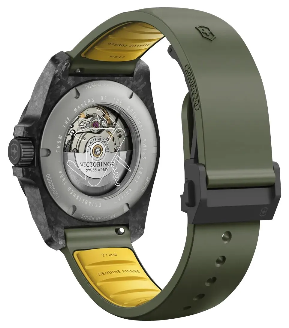 Victorinox Swiss Army I.N.O.X. Automatic Black Carbon Green Dial Green Rubber Strap Date Divers Mens Watch 242021.1