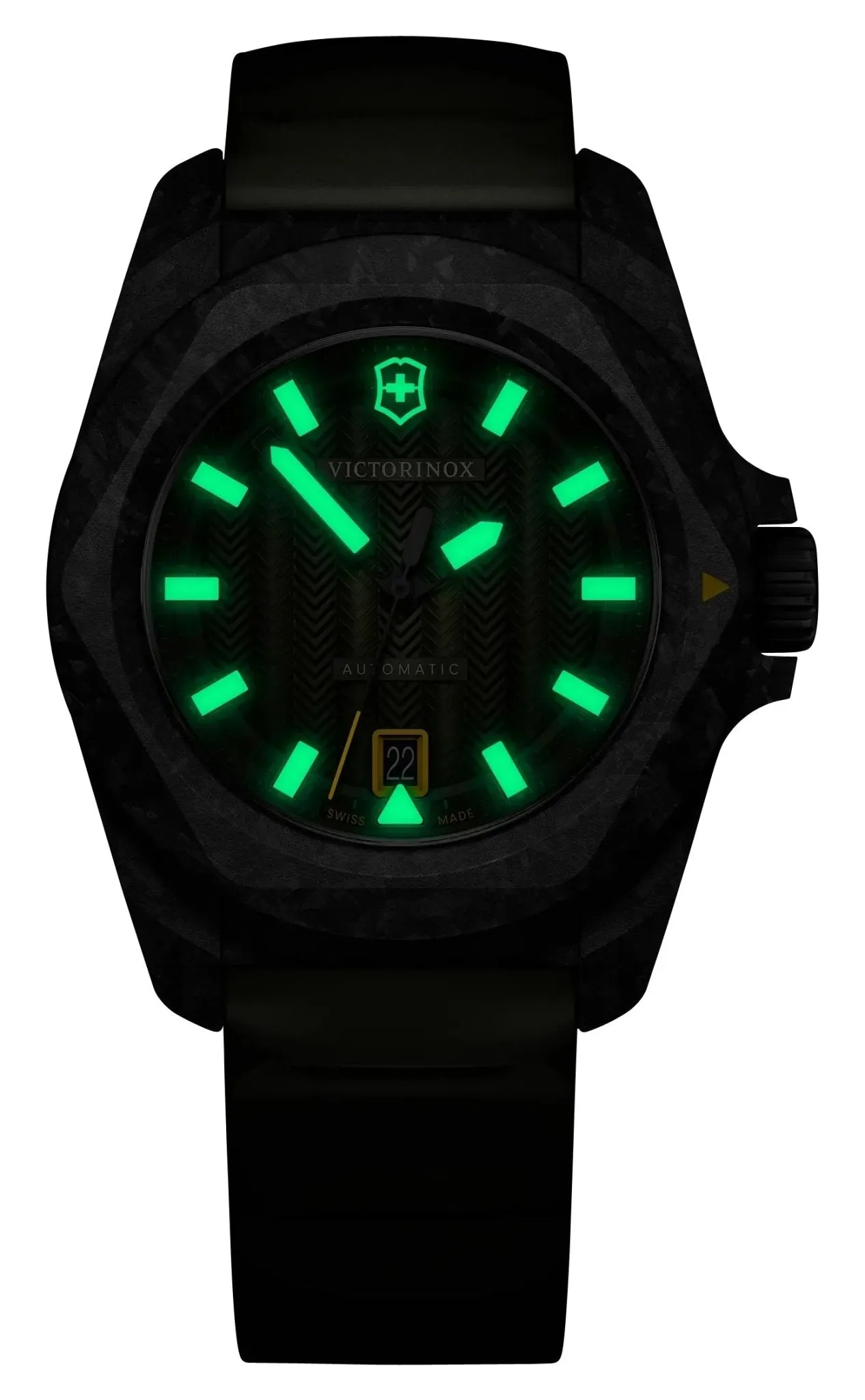 Victorinox Swiss Army I.N.O.X. Automatic Black Carbon Green Dial Green Rubber Strap Date Divers Mens Watch 242021.1