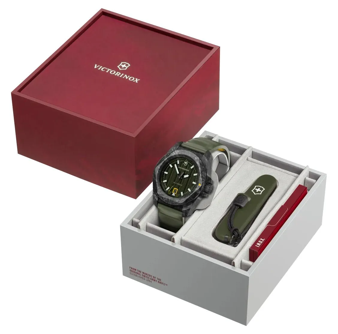 Victorinox Swiss Army I.N.O.X. Automatic Black Carbon Green Dial Green Rubber Strap Date Divers Mens Watch 242021.1