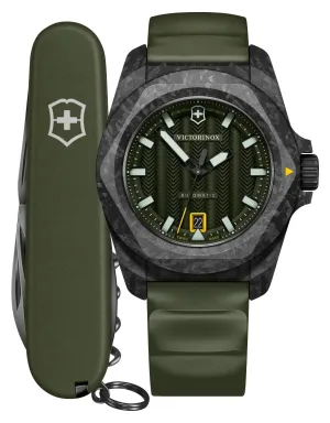 Victorinox Swiss Army I.N.O.X. Automatic Black Carbon Green Dial Green Rubber Strap Date Divers Mens Watch 242021.1