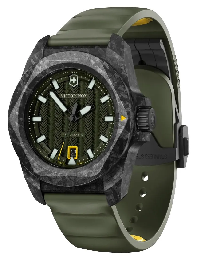 Victorinox Swiss Army I.N.O.X. Automatic Black Carbon Green Dial Green Rubber Strap Date Divers Mens Watch 242021.1
