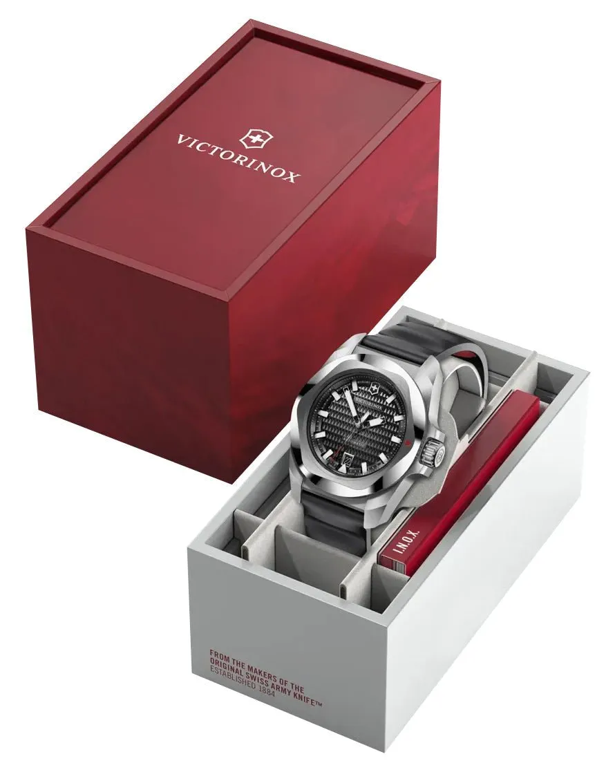 Victorinox Swiss Army I.N.O.X. Automatic Stainless Steel Black Dial Black Rubber Strap Date Divers Mens Watch 242039
