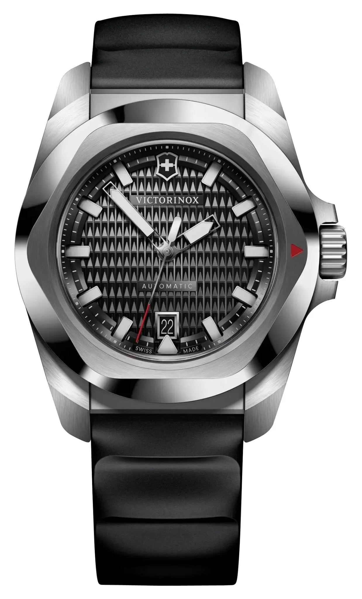 Victorinox Swiss Army I.N.O.X. Automatic Stainless Steel Black Dial Black Rubber Strap Date Divers Mens Watch 242039