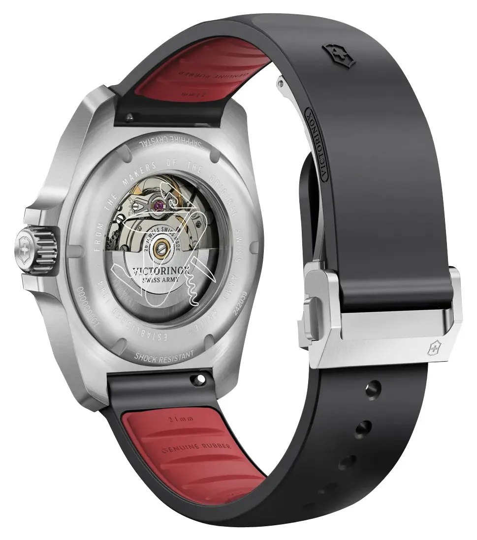 Victorinox Swiss Army I.N.O.X. Automatic Stainless Steel Black Dial Black Rubber Strap Date Divers Mens Watch 242039