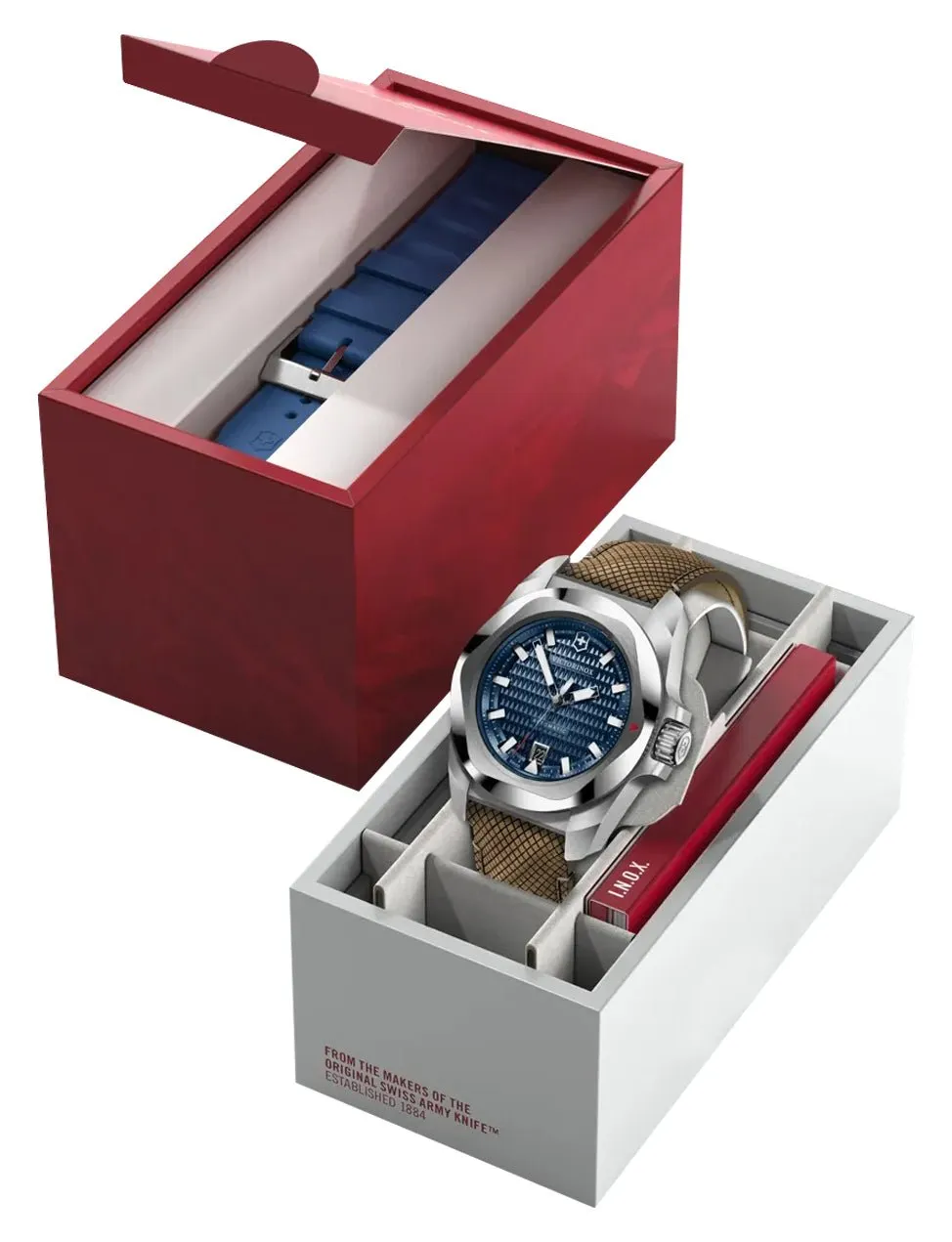 Victorinox Swiss Army I.N.O.X. Automatic Stainless Steel Blue Dial Brown Wood Interchangeable Blue Rubber Strap Date Divers Mens Watch 242018.1