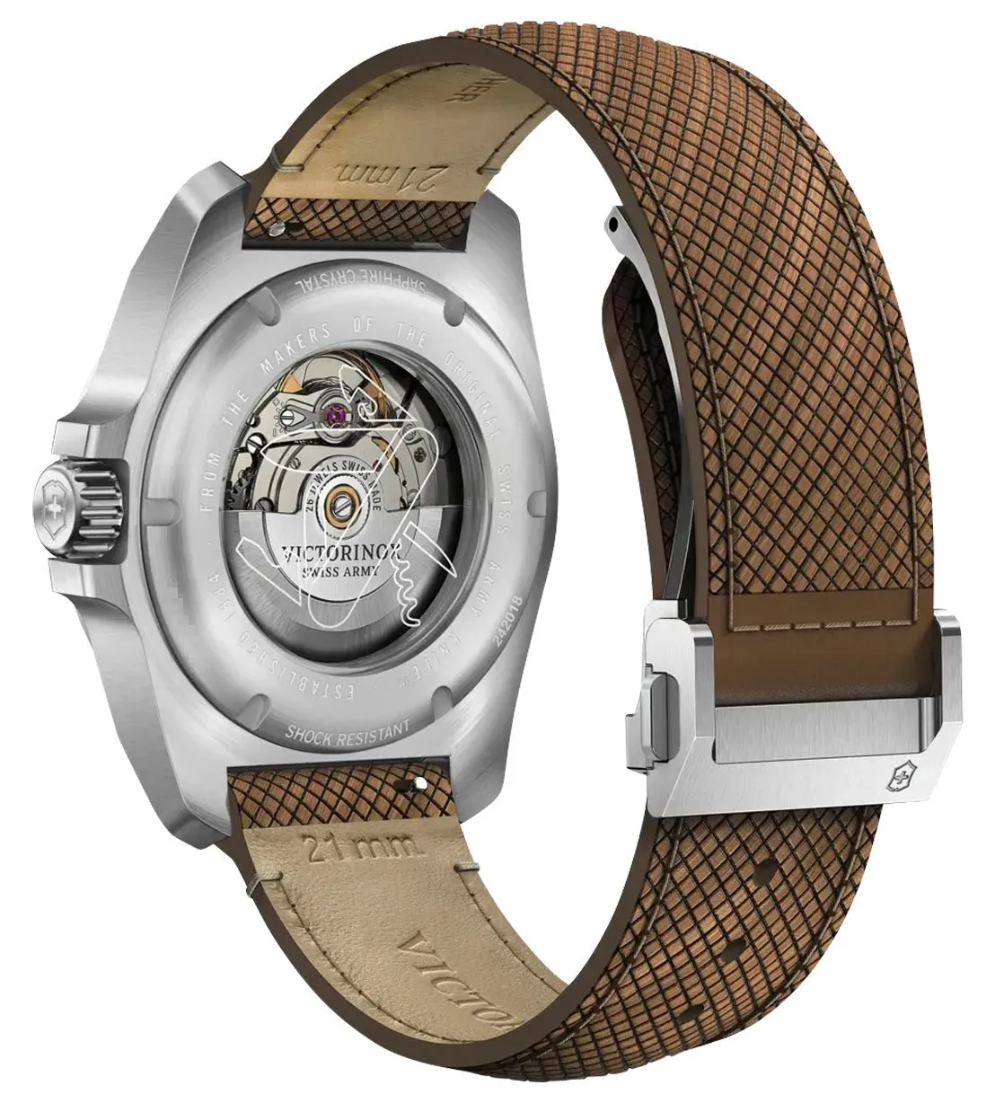 Victorinox Swiss Army I.N.O.X. Automatic Stainless Steel Blue Dial Brown Wood Interchangeable Blue Rubber Strap Date Divers Mens Watch 242018.1