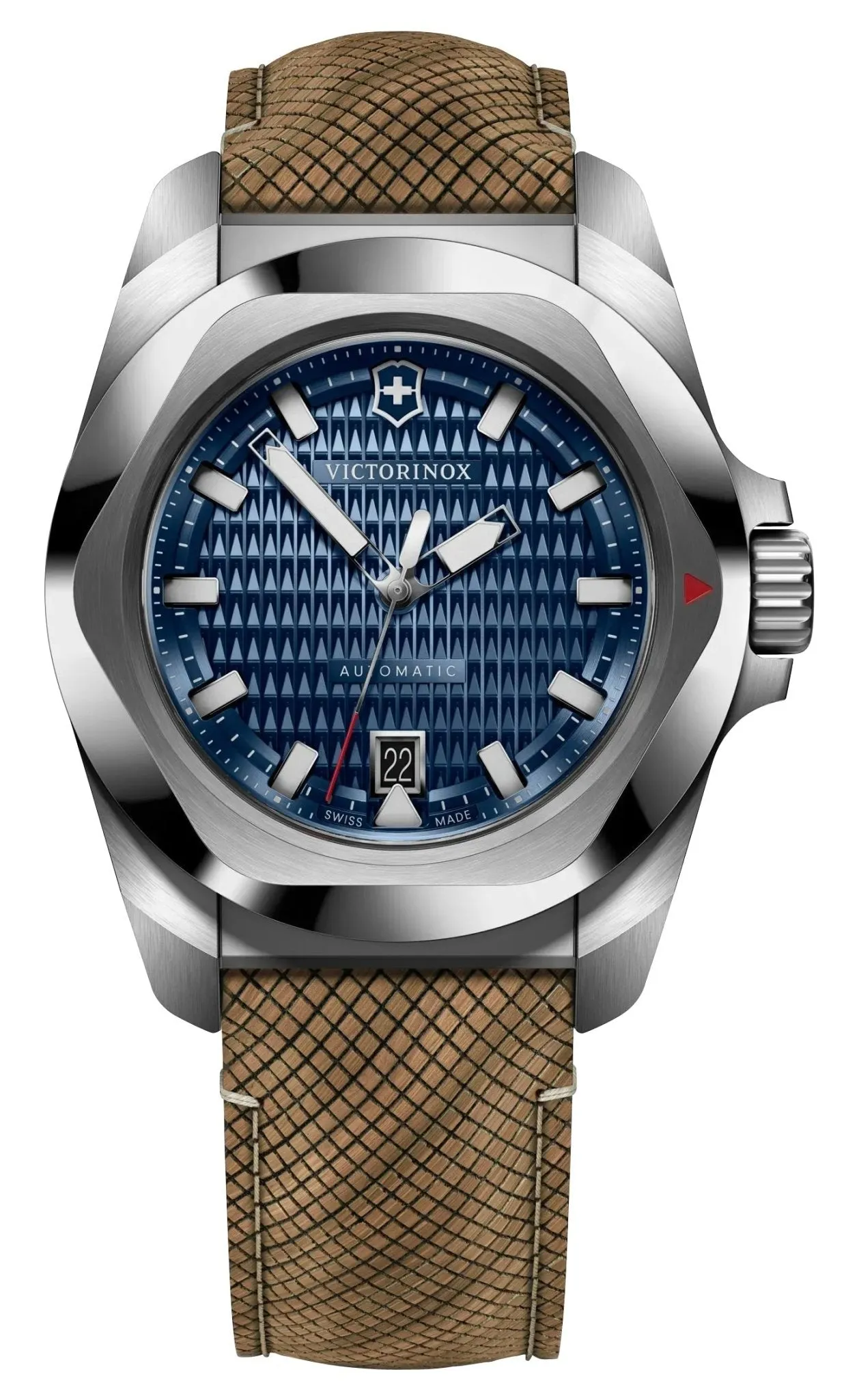 Victorinox Swiss Army I.N.O.X. Automatic Stainless Steel Blue Dial Brown Wood Interchangeable Blue Rubber Strap Date Divers Mens Watch 242018.1