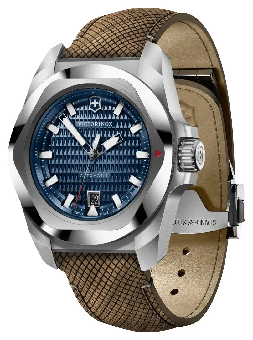 Victorinox Swiss Army I.N.O.X. Automatic Stainless Steel Blue Dial Brown Wood Interchangeable Blue Rubber Strap Date Divers Mens Watch 242018.1