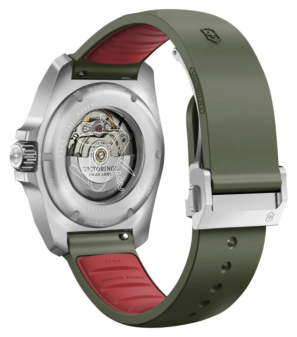 Victorinox Swiss Army I.N.O.X. Automatic Stainless Steel Green Dial Green Rubber Strap Date Divers Mens Watch 242017.1