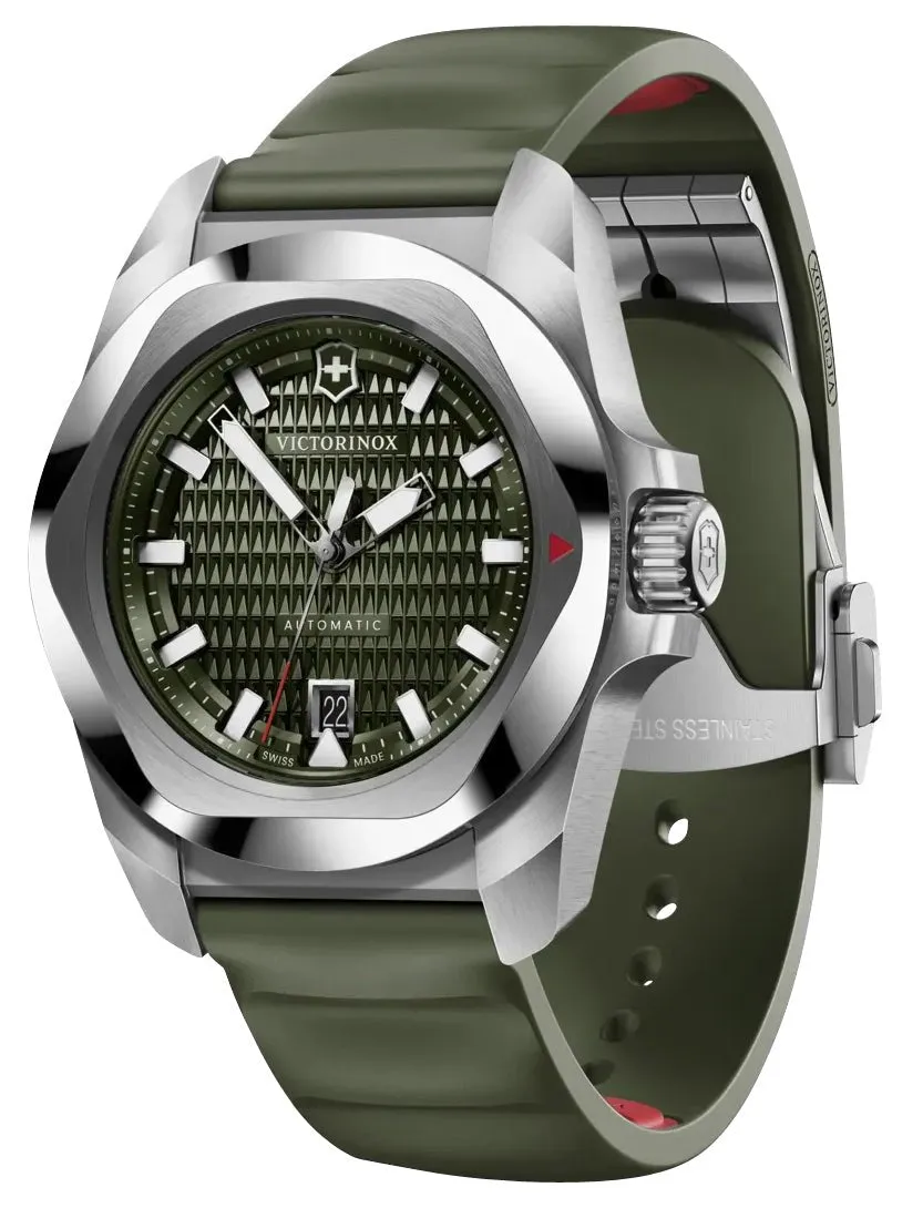 Victorinox Swiss Army I.N.O.X. Automatic Stainless Steel Green Dial Green Rubber Strap Date Divers Mens Watch 242017.1