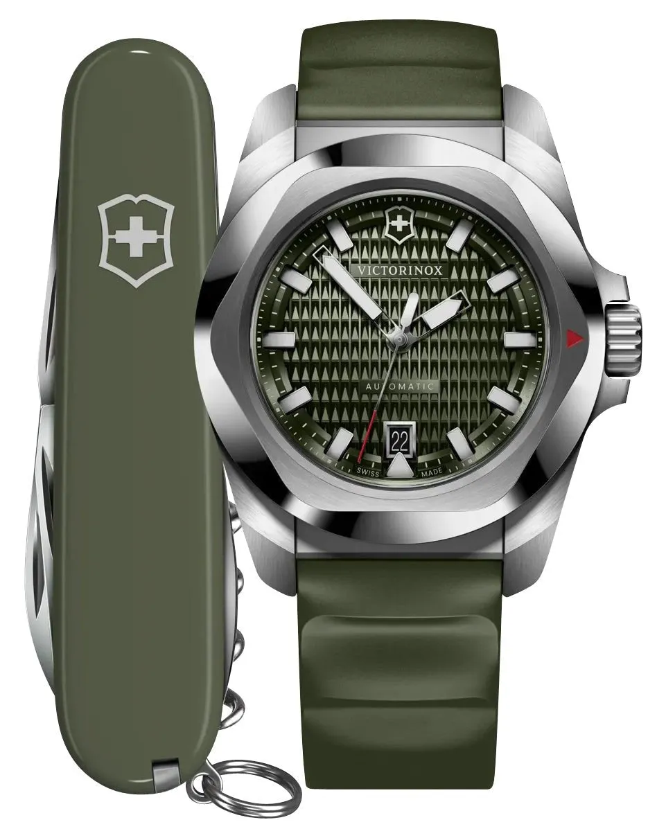 Victorinox Swiss Army I.N.O.X. Automatic Stainless Steel Green Dial Green Rubber Strap Date Divers Mens Watch 242017.1