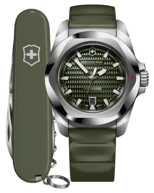 Victorinox Swiss Army I.N.O.X. Automatic Stainless Steel Green Dial Green Rubber Strap Date Divers Mens Watch 242017.1
