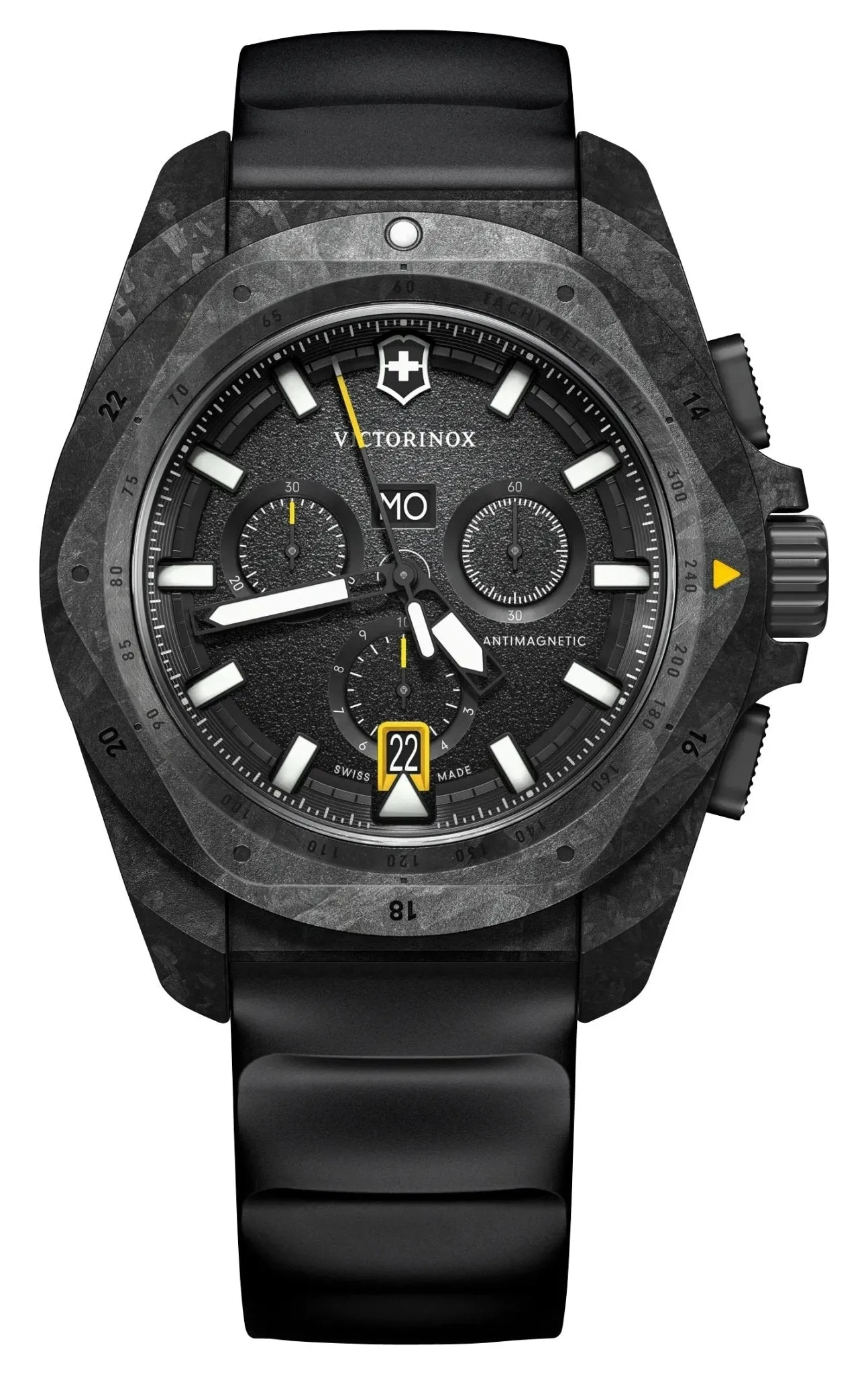 Victorinox Swiss Army I.N.O.X. Chronograph Black Carbon Black Dial Black Nylon Interchangeable Black Rubber Strap Day/Date Divers Quartz Mens Watch 241989.1