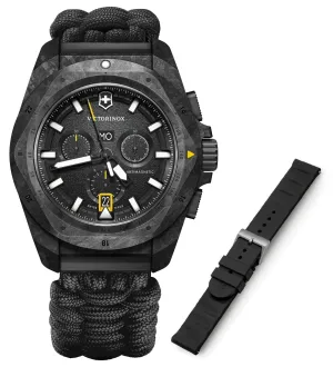 Victorinox Swiss Army I.N.O.X. Chronograph Black Carbon Black Dial Black Nylon Interchangeable Black Rubber Strap Day/Date Divers Quartz Mens Watch 241989.1