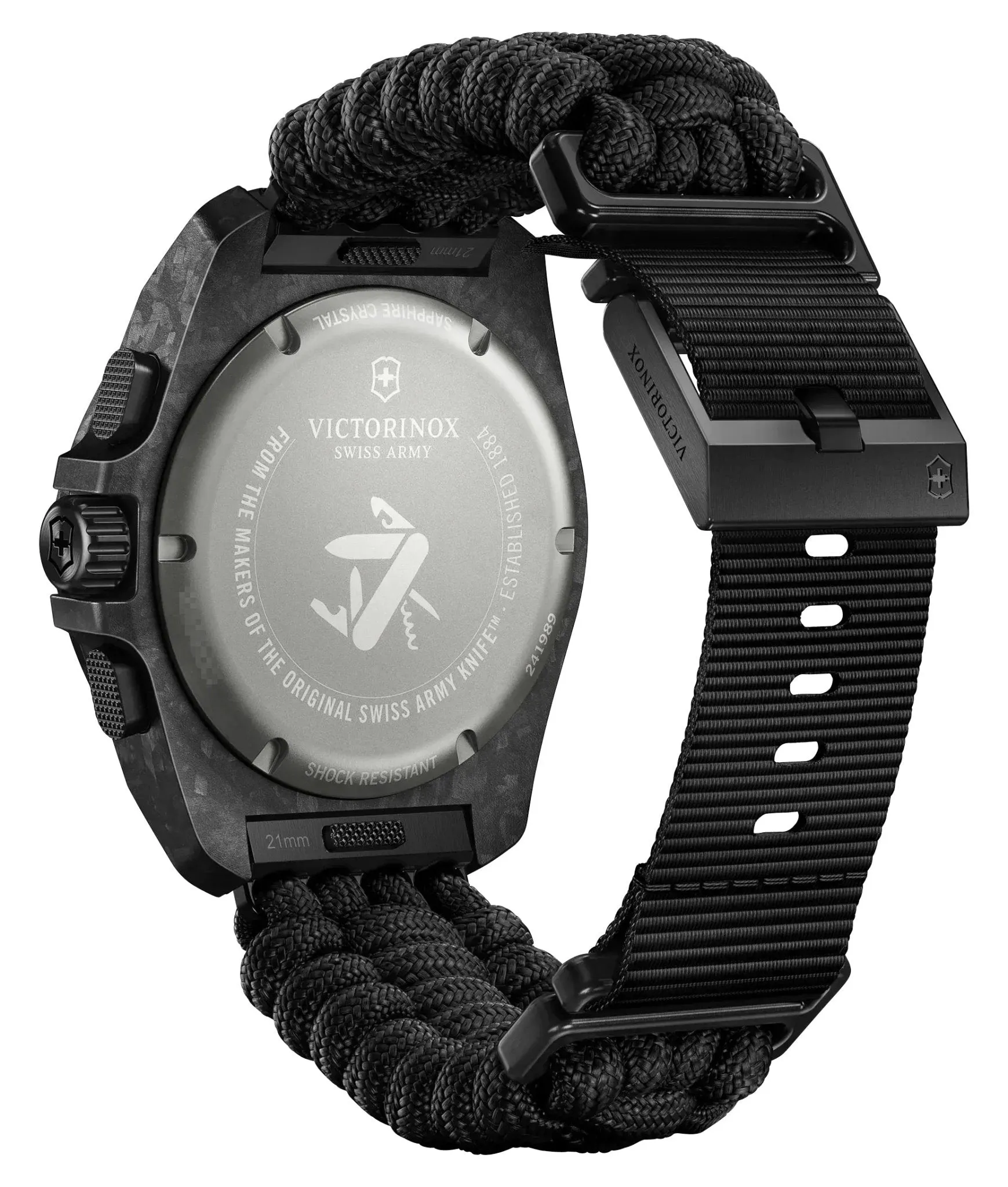 Victorinox Swiss Army I.N.O.X. Chronograph Black Carbon Black Dial Black Nylon Interchangeable Black Rubber Strap Day/Date Divers Quartz Mens Watch 241989.1