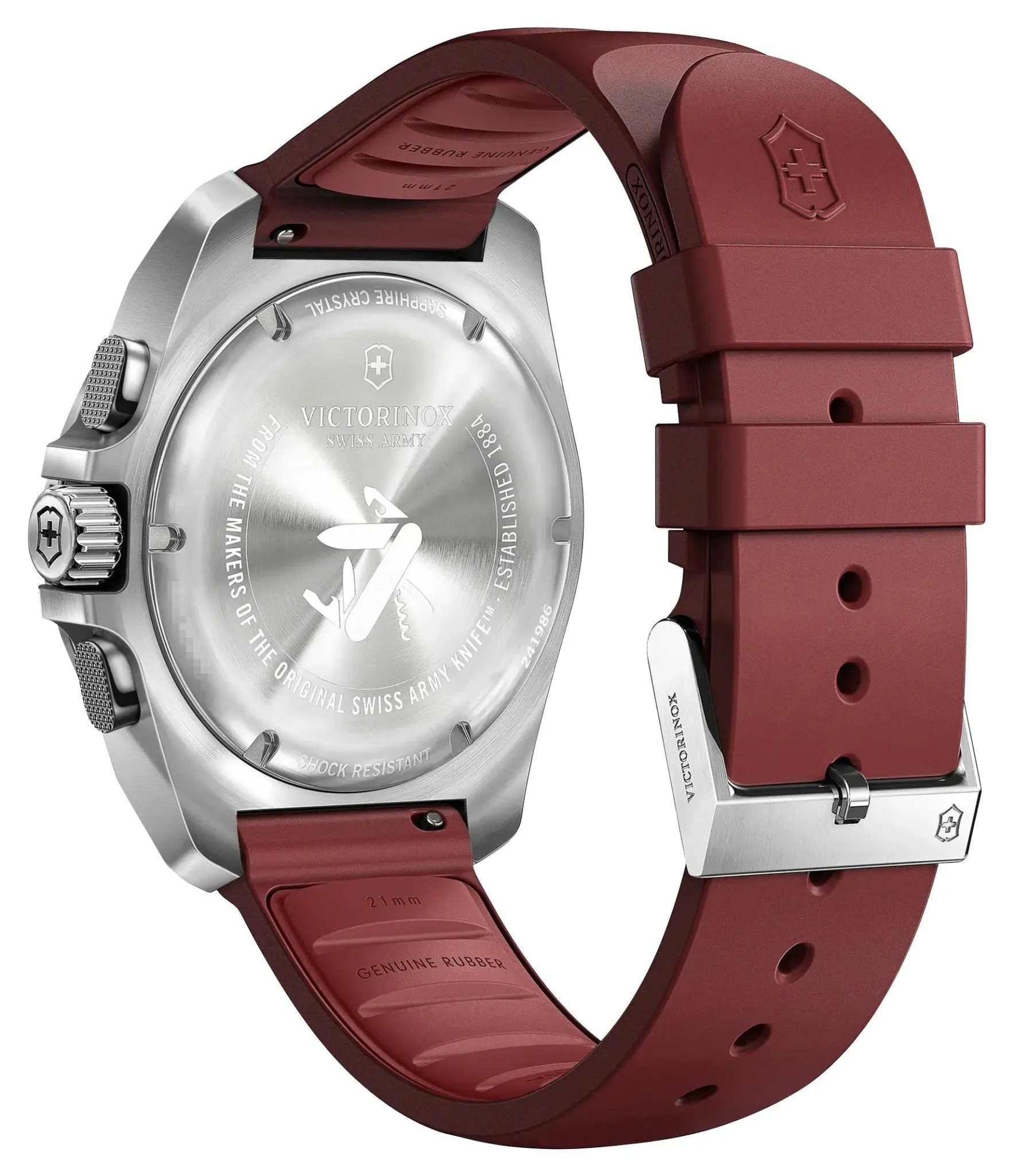 Victorinox Swiss Army I.N.O.X. Chronograph Stainless Steel Red Dial Red Rubber Strap Day/Date Divers Quartz Mens Watch 241986