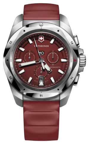 Victorinox Swiss Army I.N.O.X. Chronograph Stainless Steel Red Dial Red Rubber Strap Day/Date Divers Quartz Mens Watch 241986