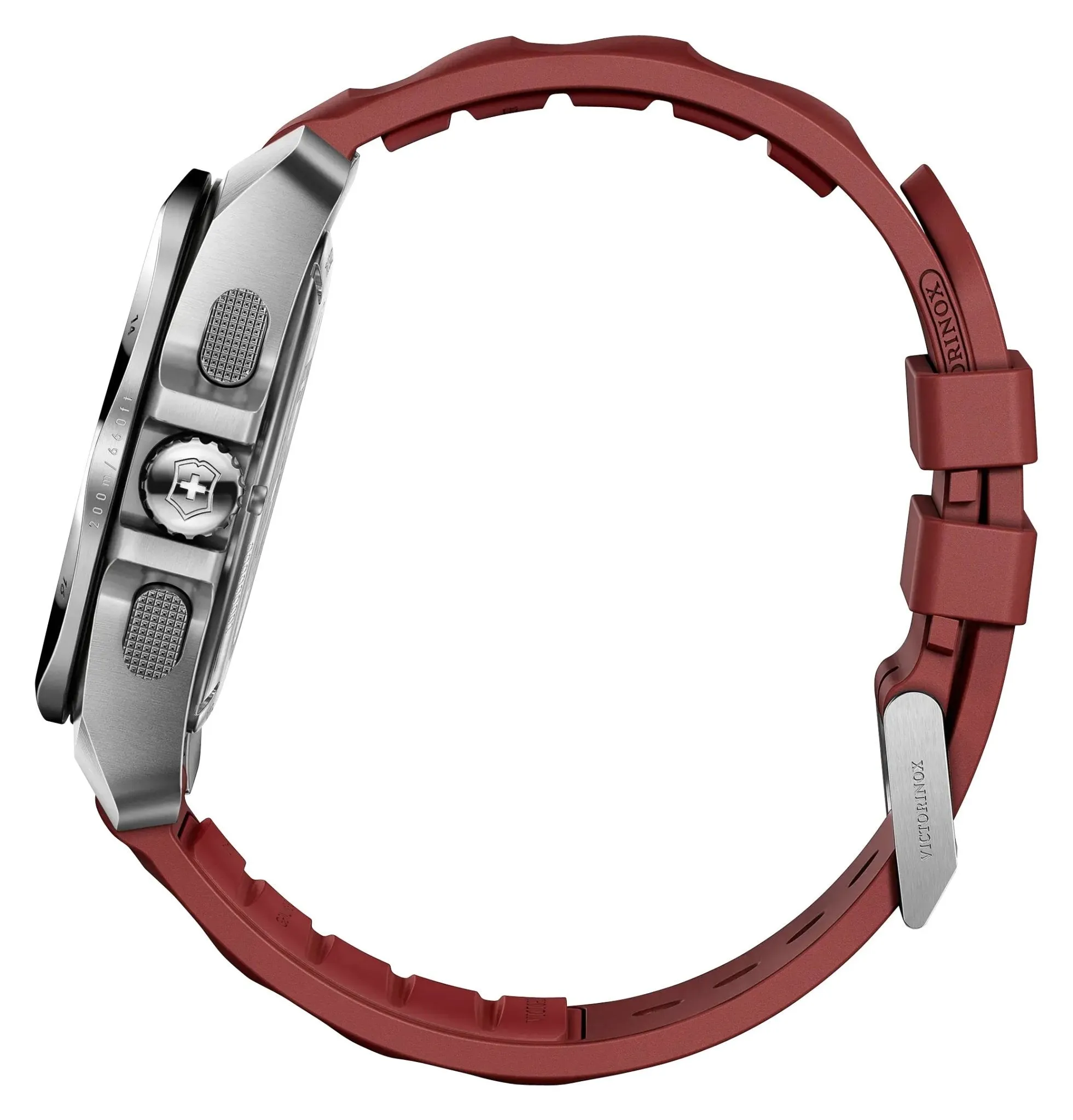 Victorinox Swiss Army I.N.O.X. Chronograph Stainless Steel Red Dial Red Rubber Strap Day/Date Divers Quartz Mens Watch 241986