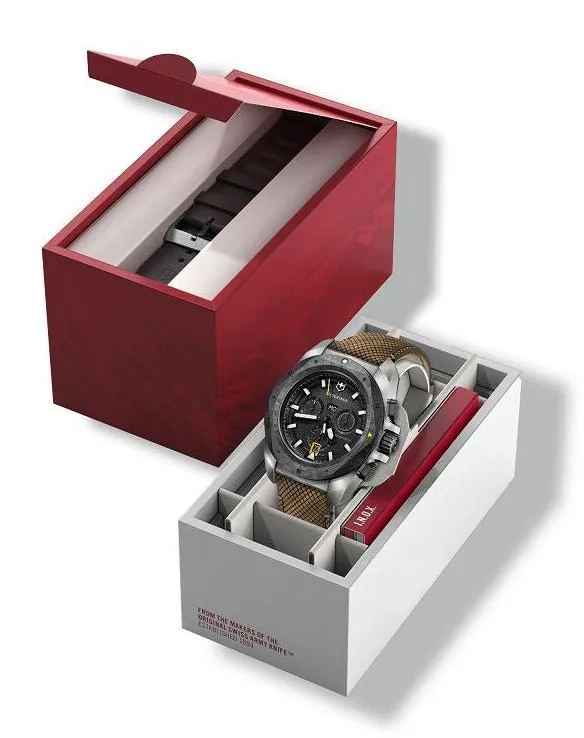 Victorinox Swiss Army I.N.O.X. Chronograph Titanium Black Dial Brown Leather Interchangeable Black Rubber Strap Day/Date Divers Quartz Mens Watch 241988.1