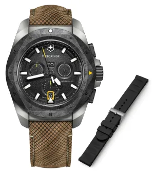 Victorinox Swiss Army I.N.O.X. Chronograph Titanium Black Dial Brown Leather Interchangeable Black Rubber Strap Day/Date Divers Quartz Mens Watch 241988.1