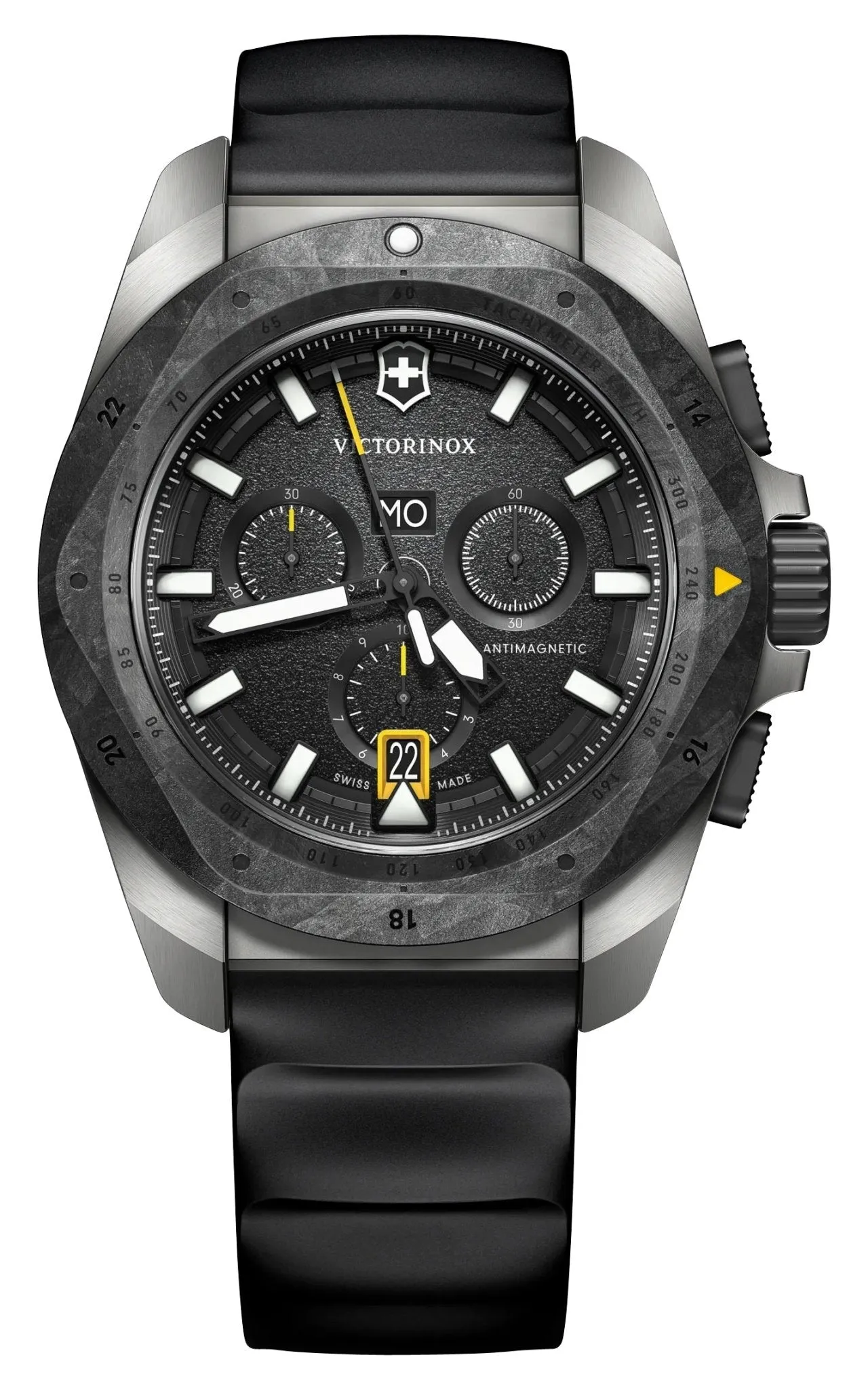 Victorinox Swiss Army I.N.O.X. Chronograph Titanium Black Dial Brown Leather Interchangeable Black Rubber Strap Day/Date Divers Quartz Mens Watch 241988.1