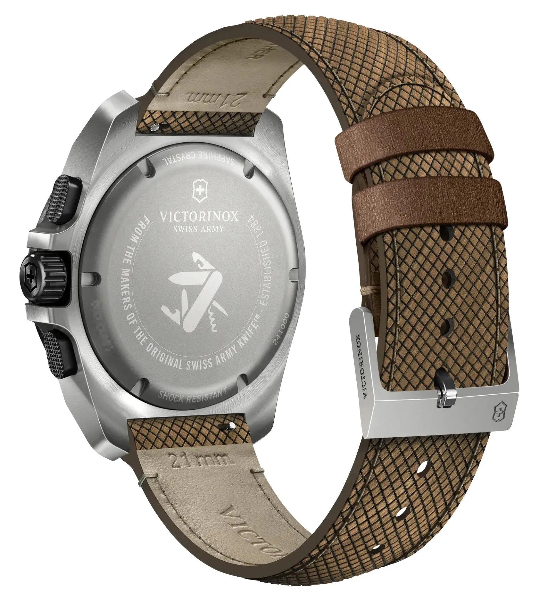 Victorinox Swiss Army I.N.O.X. Chronograph Titanium Black Dial Brown Leather Interchangeable Black Rubber Strap Day/Date Divers Quartz Mens Watch 241988.1