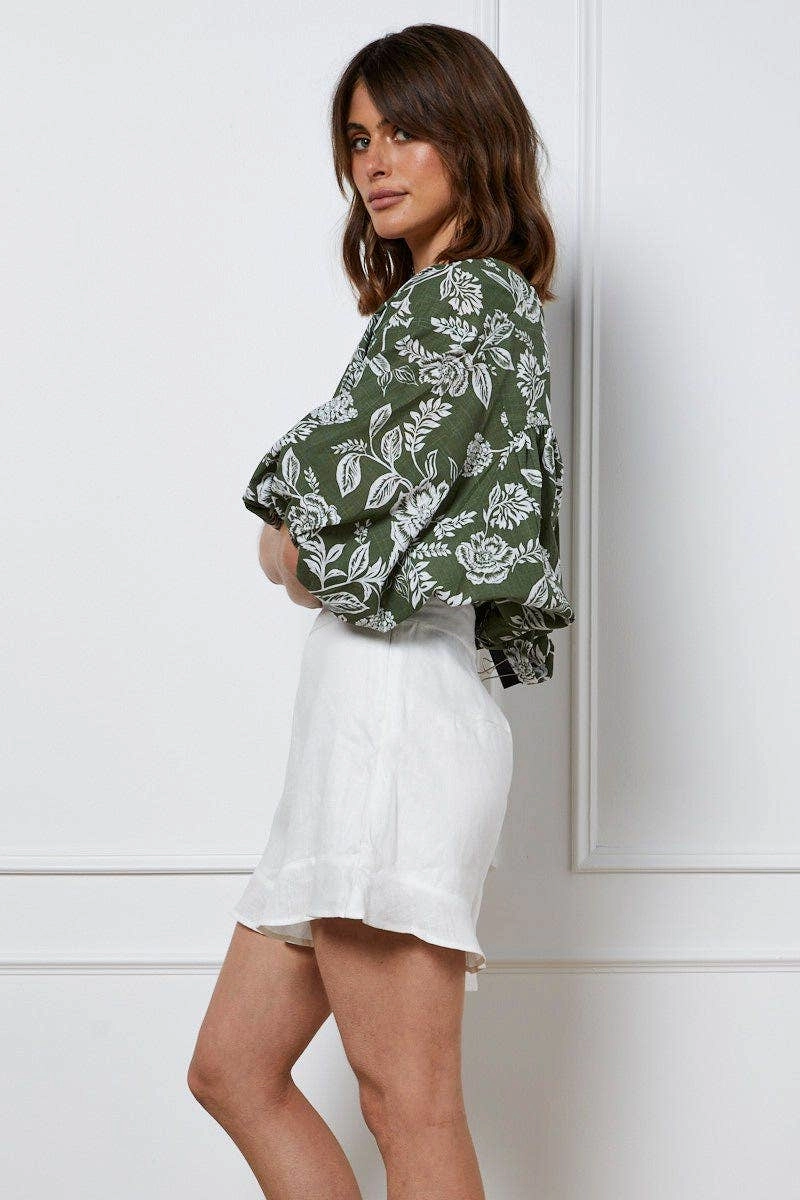 White High Rise Shorts Linen