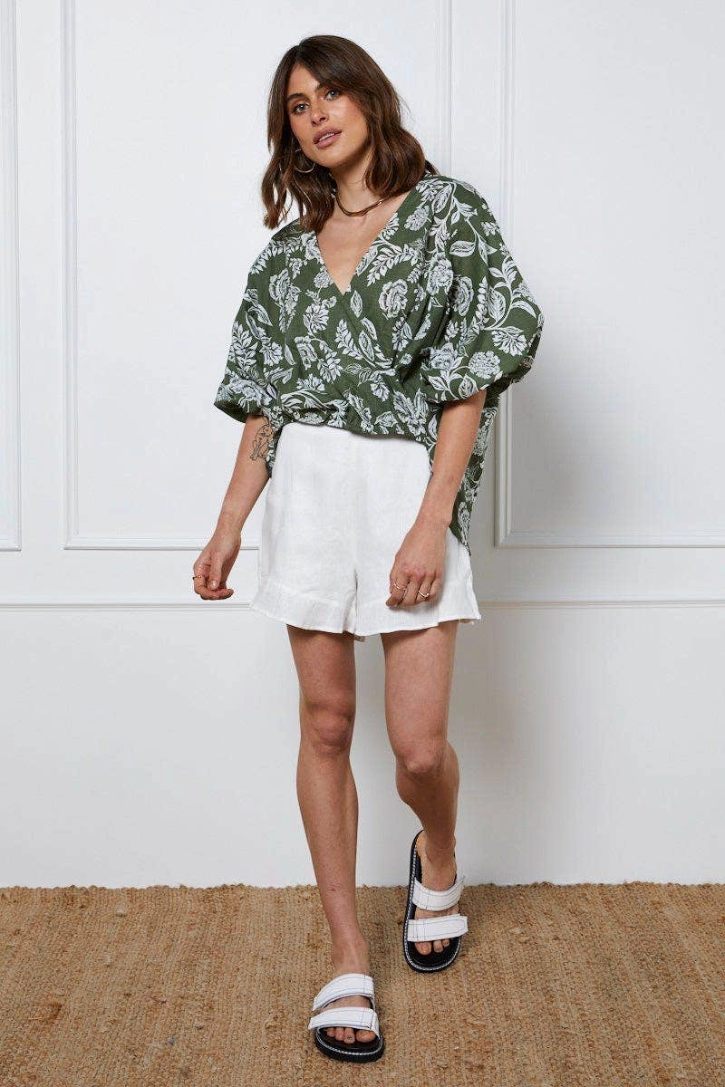 White High Rise Shorts Linen