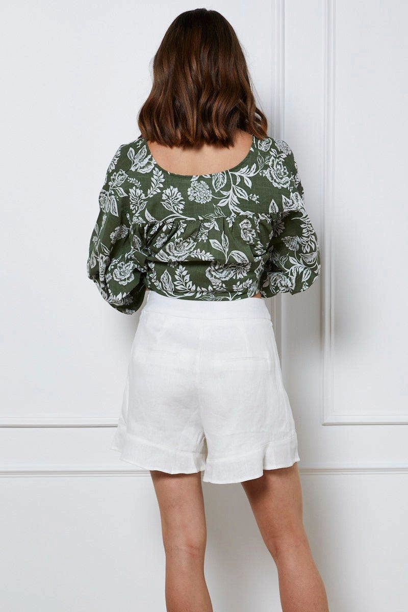 White High Rise Shorts Linen