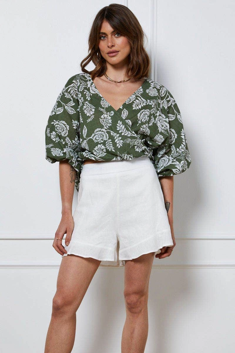 White High Rise Shorts Linen