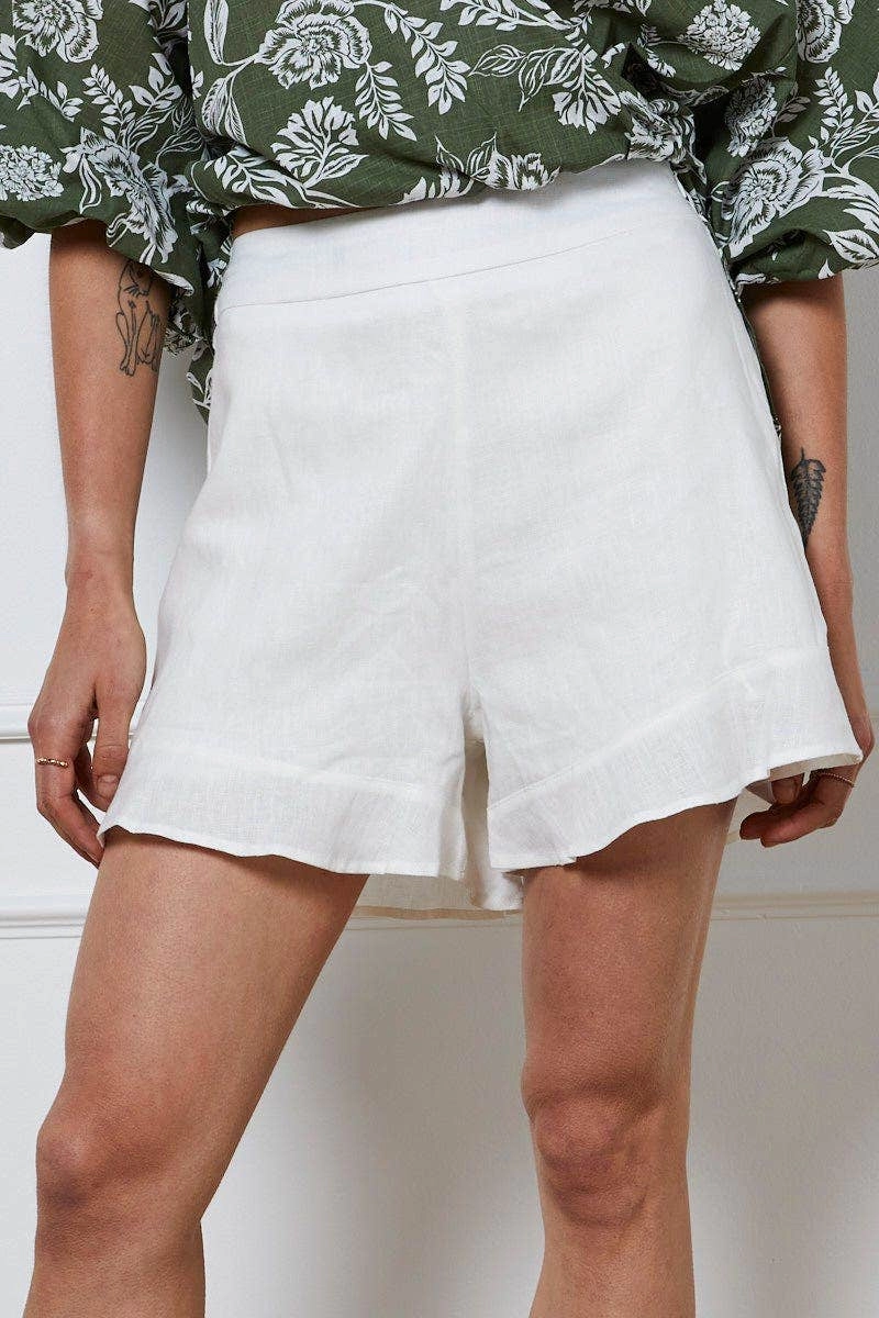 White High Rise Shorts Linen