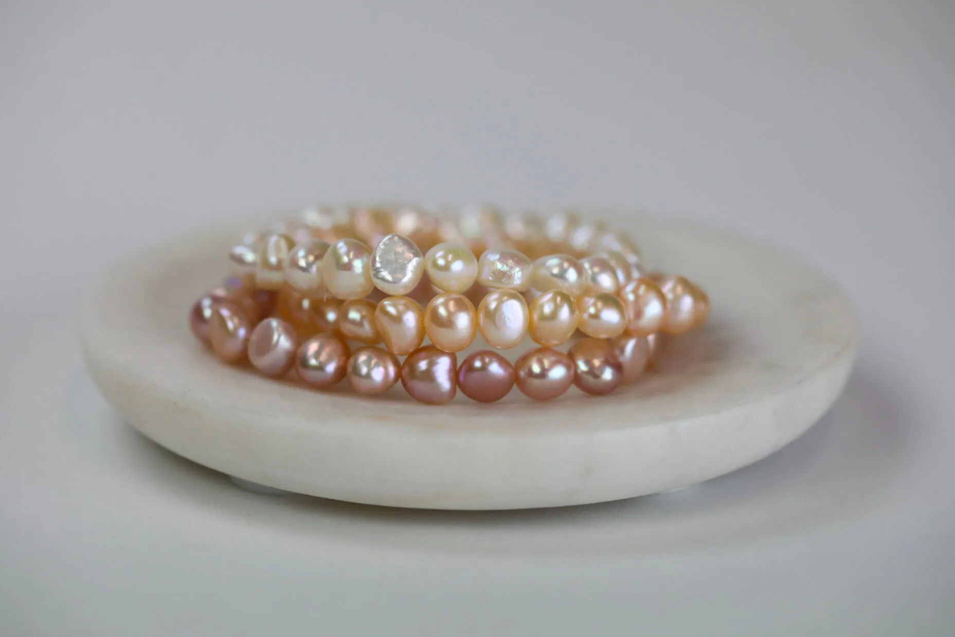 White, Peach, and Pink Freshwater Cultured Pearl Bracelet Set
