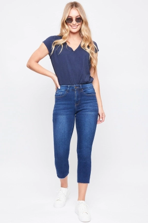 Women's Vintage High Rise Slim Straight Raw Hem Cropped Flood Jeans