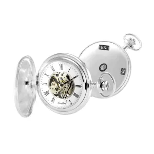 Woodford Sterling Silver Coronation Full Hunter Skeleton Dial Mechanical Pocket Watch C-109