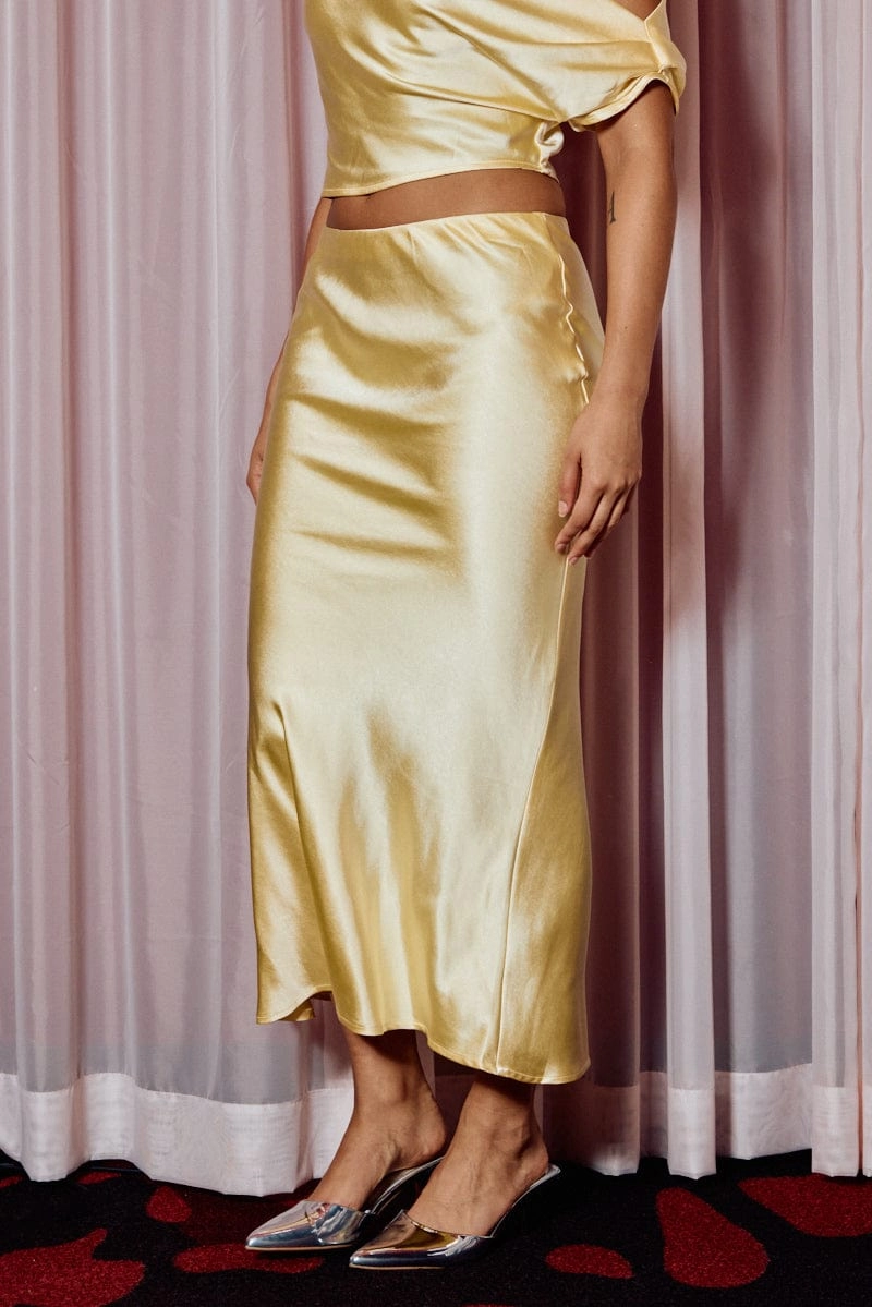 Yellow Slip Skirt Maxi High Rise Satin Crepe