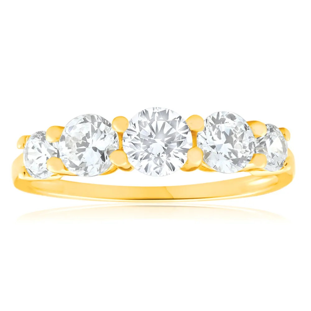 Zirconia 5 Stone Graduated Ring in 9ct Yellow Gold